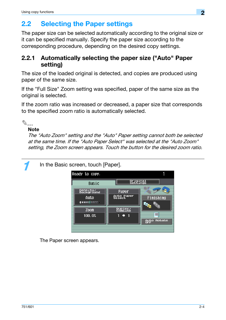 2 selecting the paper settings, 2 selecting the paper settings -4, E paper settings, refer to | Konica Minolta bizhub 601 User Manual | Page 31 / 101