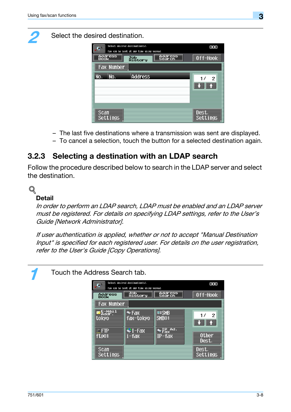 3 selecting a destination with an ldap search, 3 selecting a destination with an ldap search -8 | Konica Minolta bizhub 601 User Manual | Page 70 / 101