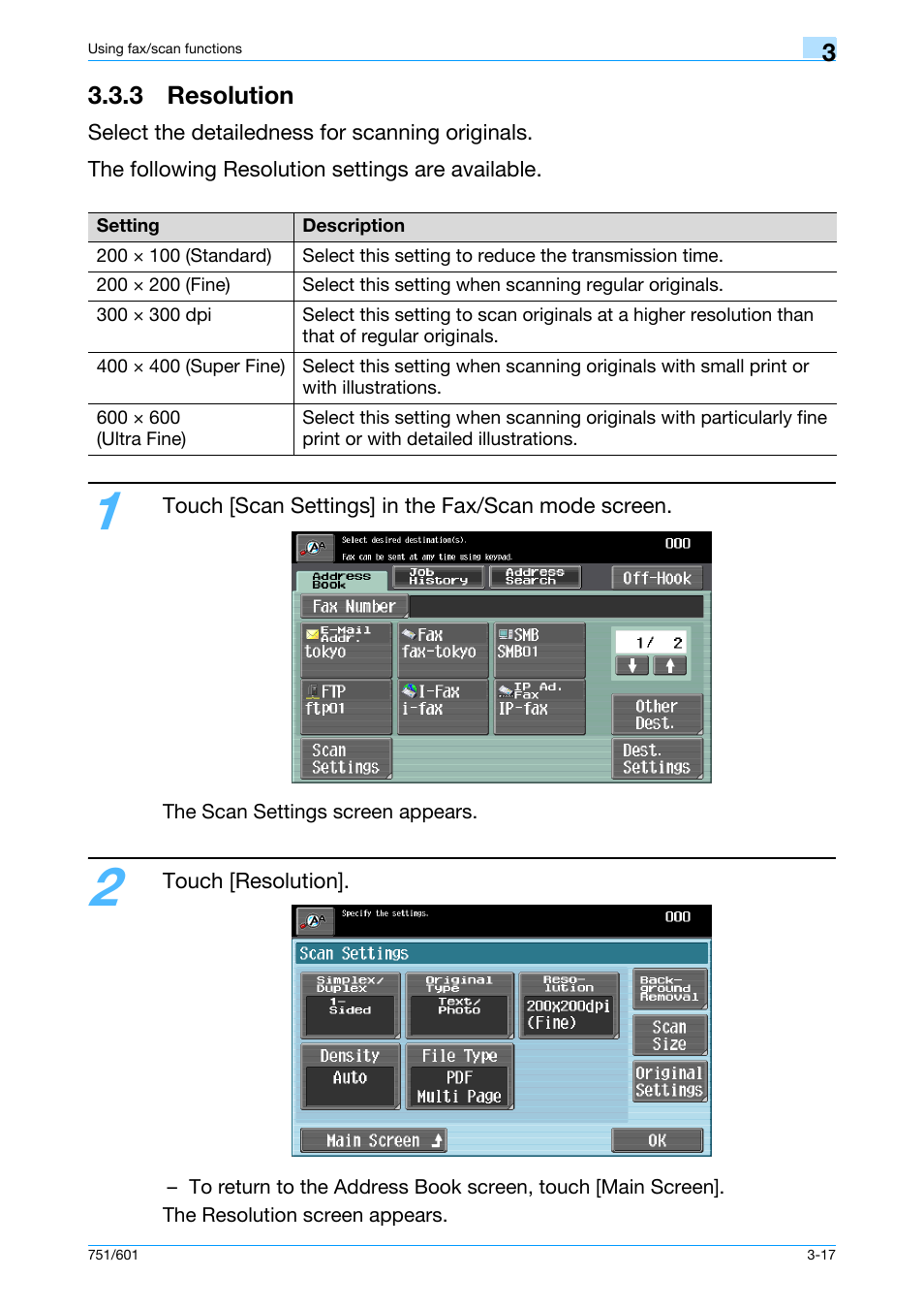 3 resolution, 3 resolution -17 | Konica Minolta bizhub 601 User Manual | Page 79 / 101