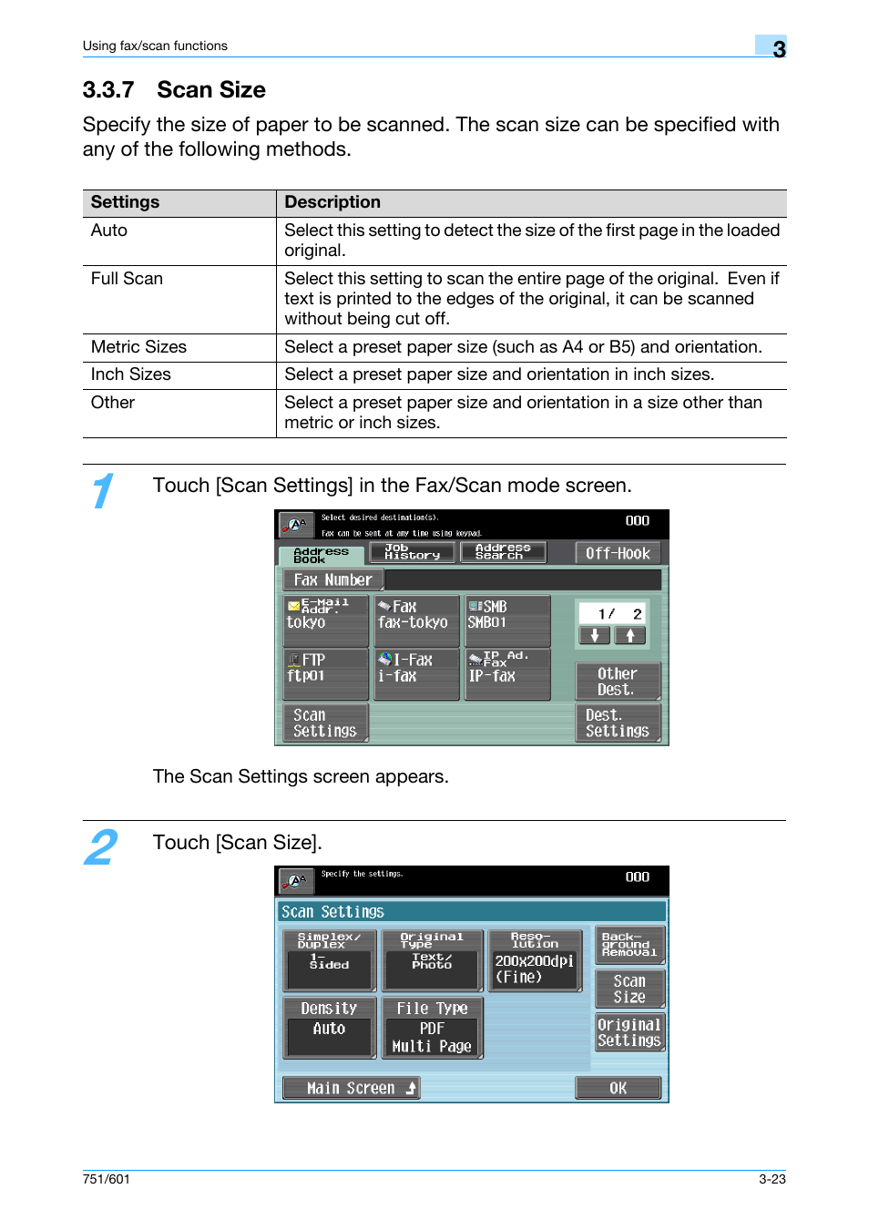 7 scan size, 7 scan size -23 | Konica Minolta bizhub 601 User Manual | Page 85 / 101