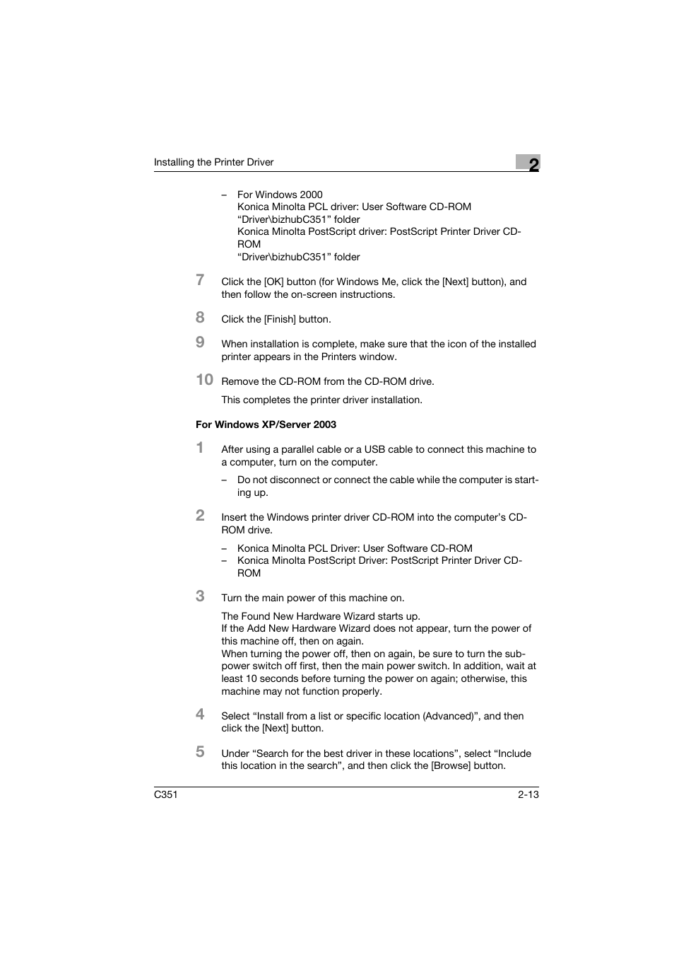 For windows xp/server 2003, For windows xp/server 2003 -13 | Konica Minolta BIZHUB C351 User Manual | Page 36 / 94