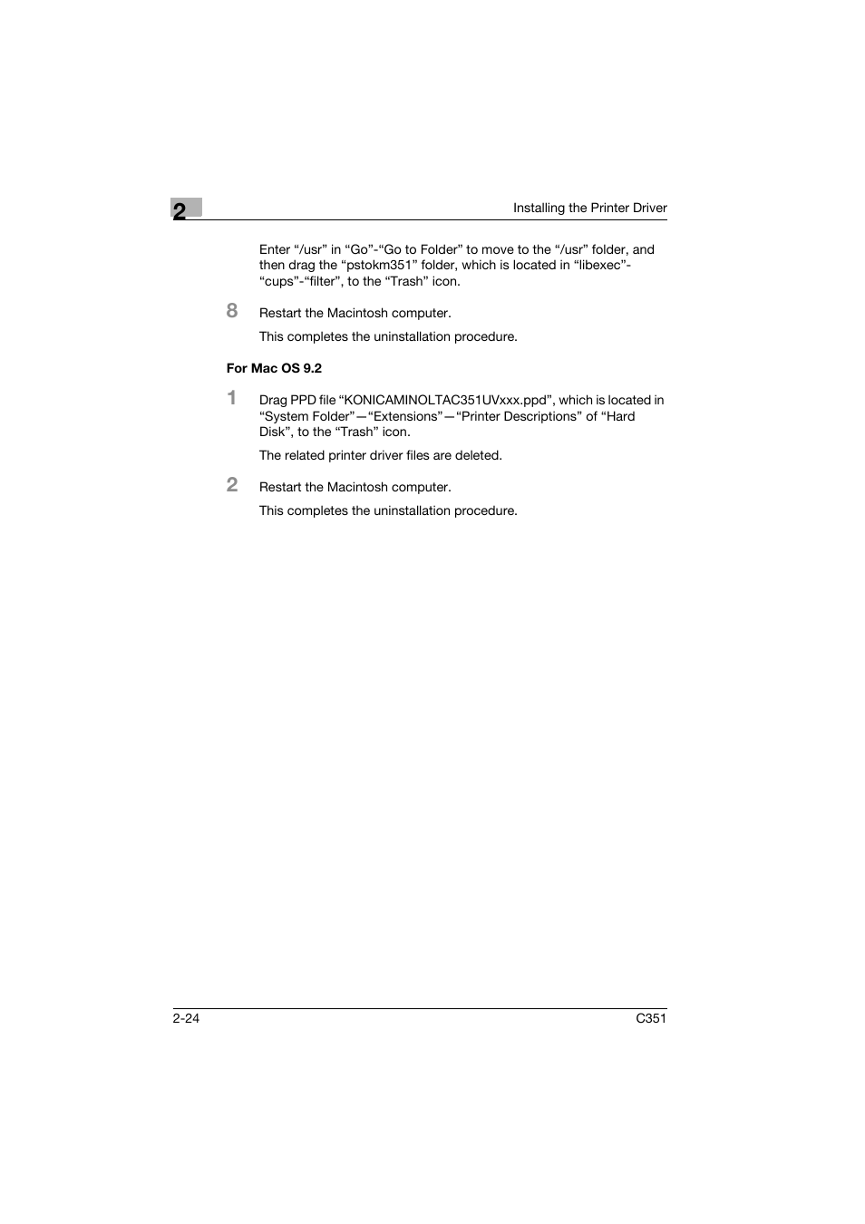 For mac os 9.2, For mac os 9.2 -24 | Konica Minolta BIZHUB C351 User Manual | Page 47 / 94