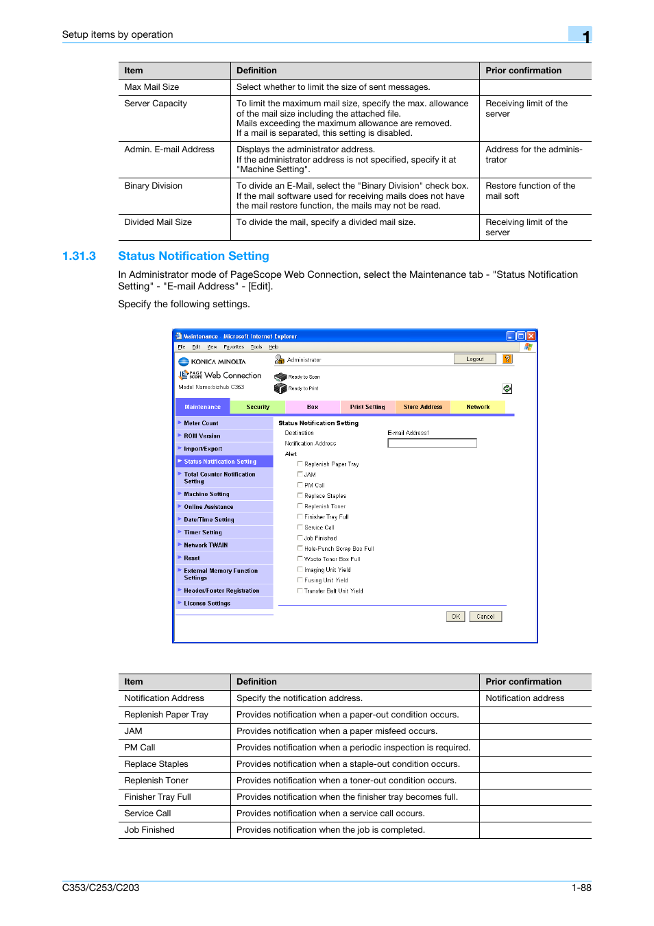3 status notification setting, Status notification setting -88, Status notification setting | Konica Minolta bizhub C353 User Manual | Page 101 / 220