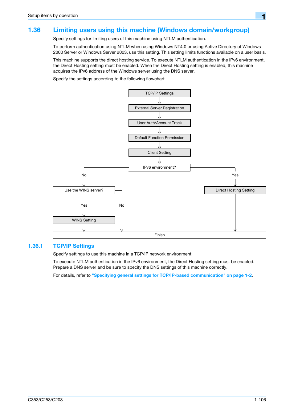 1 tcp/ip settings, Tcp/ip settings -106 | Konica Minolta bizhub C353 User Manual | Page 119 / 220