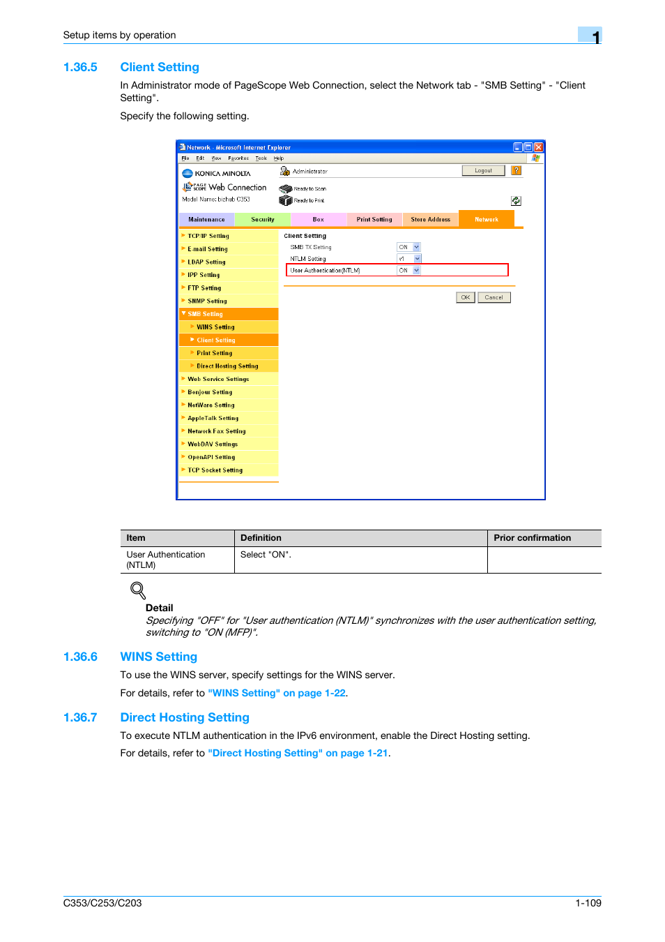 5 client setting, 6 wins setting, 7 direct hosting setting | Client setting -109, Wins setting -109, Direct hosting setting -109, Client setting, Direct hosting setting | Konica Minolta bizhub C353 User Manual | Page 122 / 220