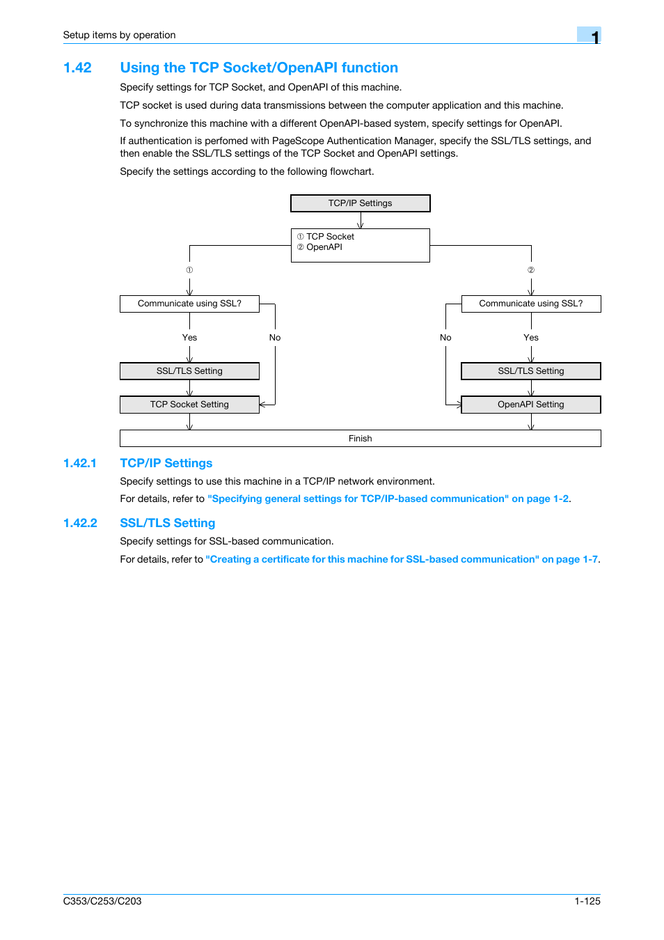 42 using the tcp socket/openapi function, 1 tcp/ip settings, 2 ssl/tls setting | Using the tcp socket/openapi function -125, Tcp/ip settings -125, Ssl/tls setting -125 | Konica Minolta bizhub C353 User Manual | Page 138 / 220