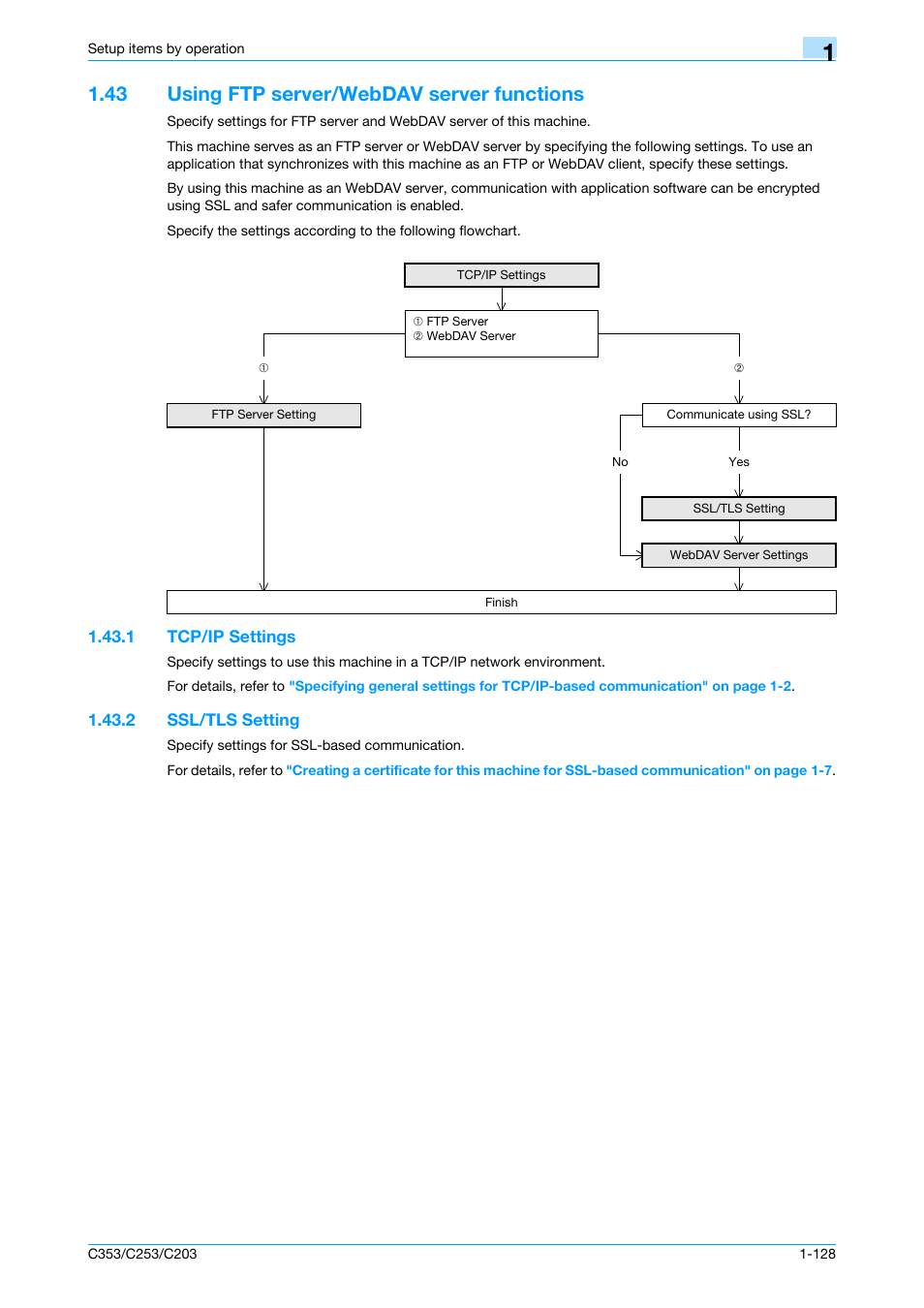 43 using ftp server/webdav server functions, 1 tcp/ip settings, 2 ssl/tls setting | Using ftp server/webdav server functions -128, Tcp/ip settings -128, Ssl/tls setting -128 | Konica Minolta bizhub C353 User Manual | Page 141 / 220