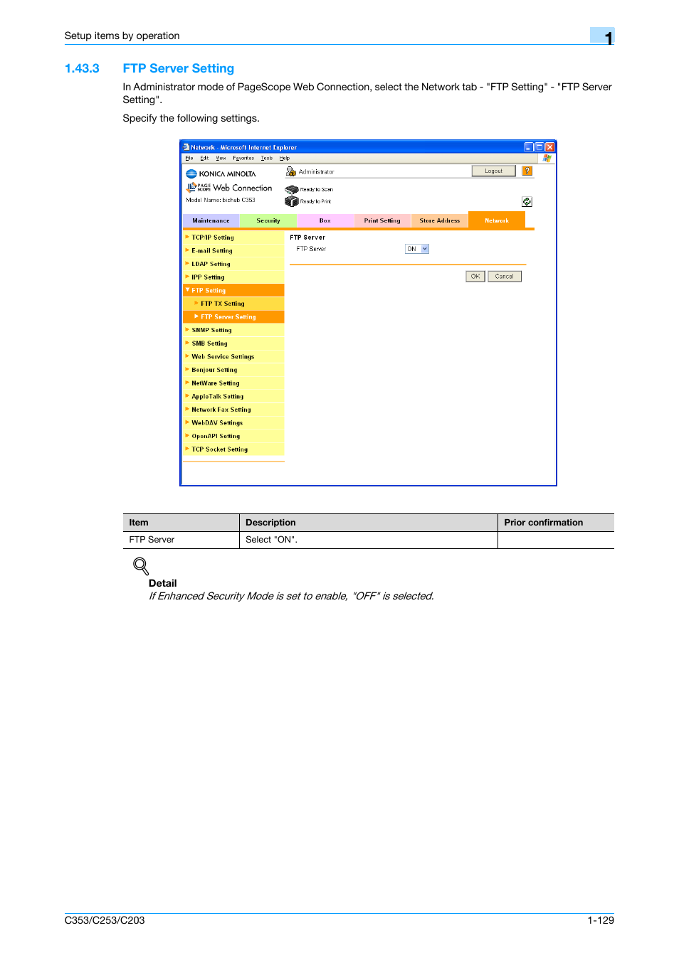 3 ftp server setting, Ftp server setting -129, Ftp server setting | Konica Minolta bizhub C353 User Manual | Page 142 / 220