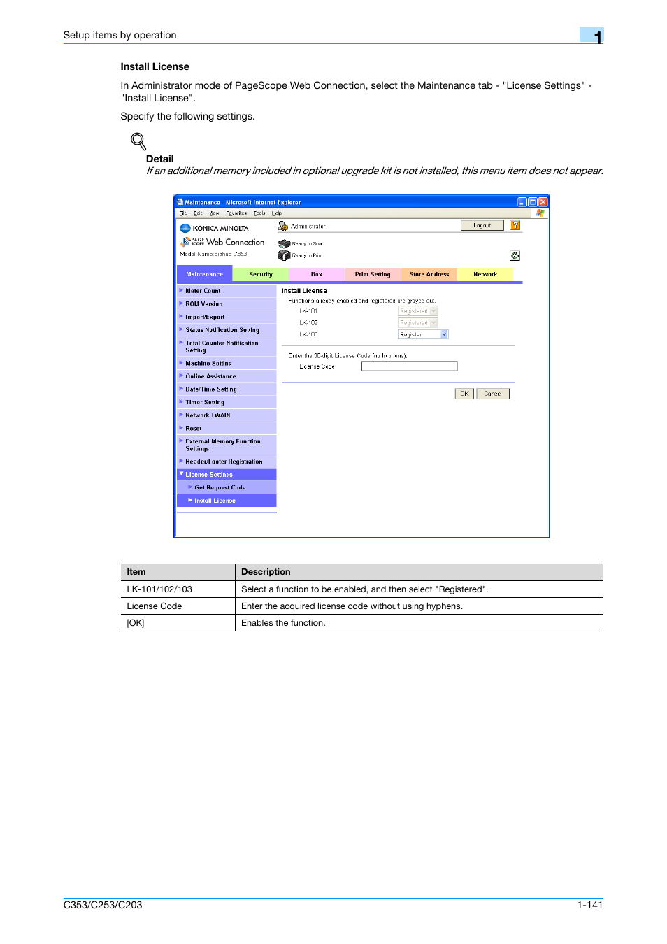 Install license, Install license -141 | Konica Minolta bizhub C353 User Manual | Page 154 / 220