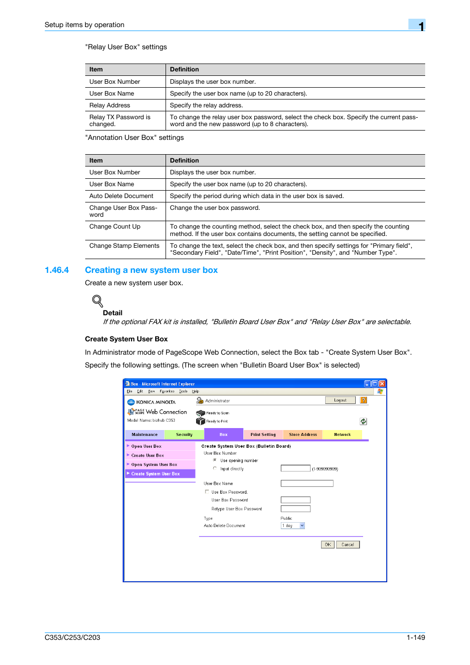 4 creating a new system user box, Create system user box | Konica Minolta bizhub C353 User Manual | Page 162 / 220