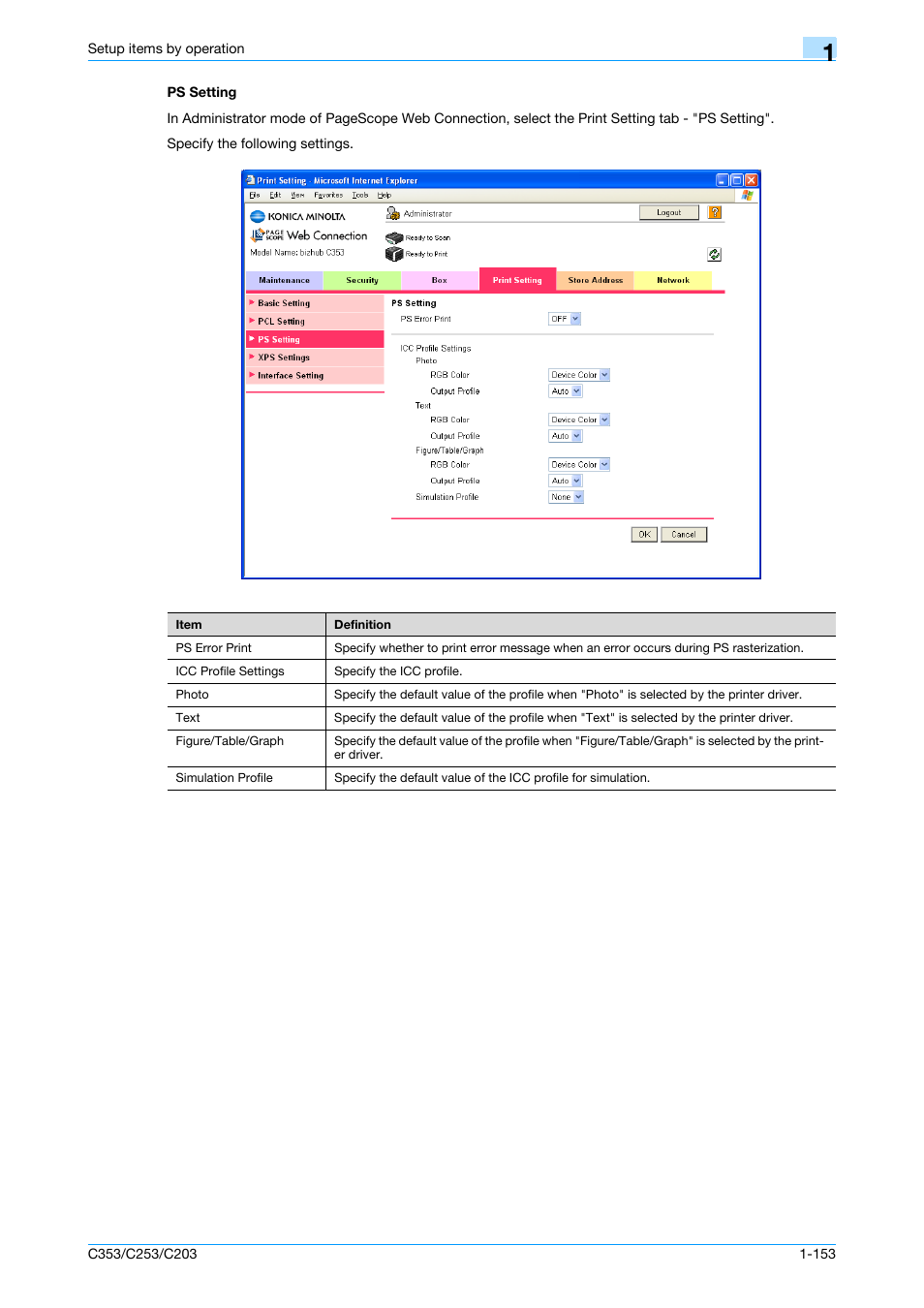 Ps setting, Ps setting -153 | Konica Minolta bizhub C353 User Manual | Page 166 / 220