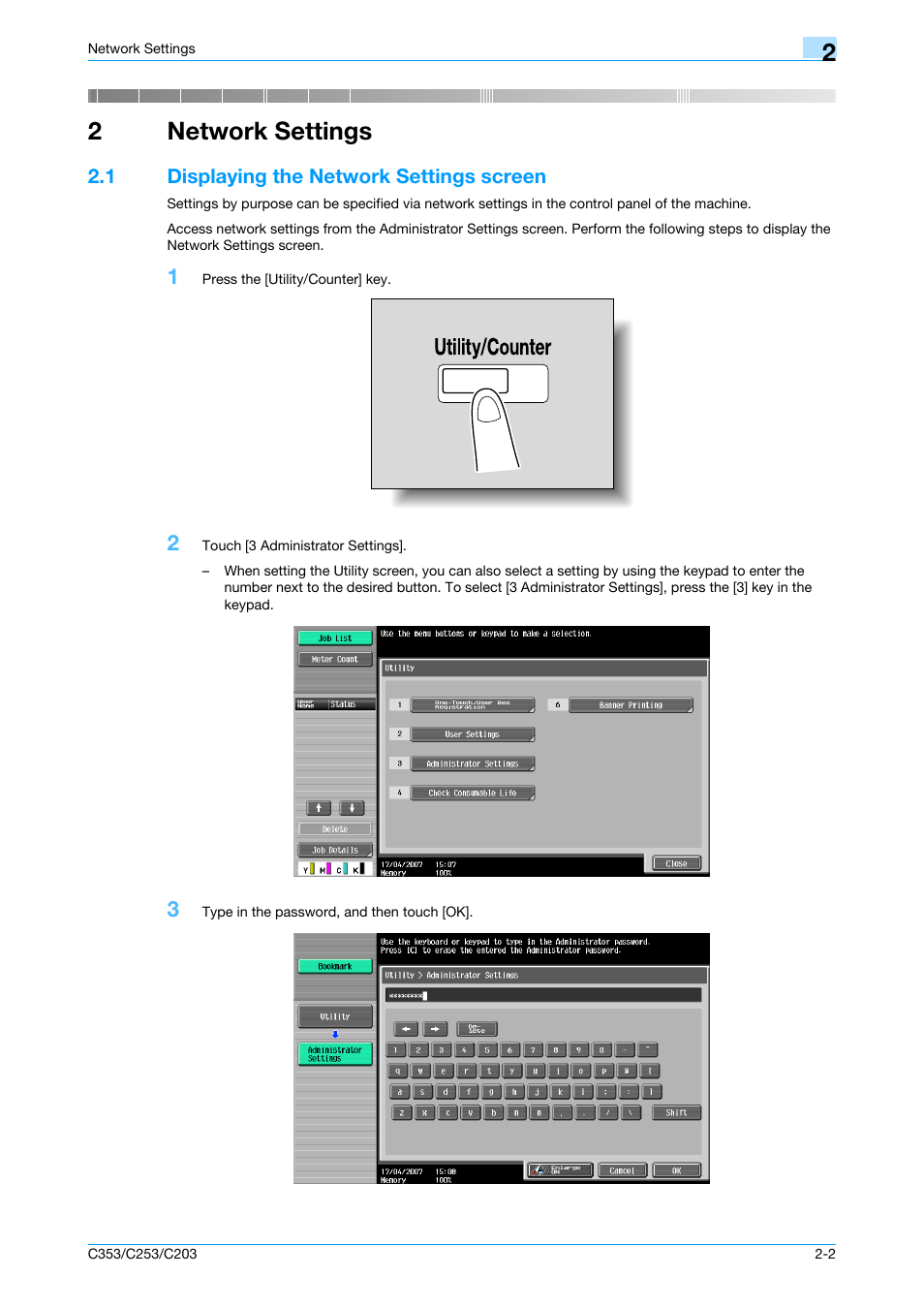 2 network settings, 1 displaying the network settings screen, Network settings | Displaying the network settings screen -2, Refer to, Displaying the network settings, 2network settings | Konica Minolta bizhub C353 User Manual | Page 189 / 220