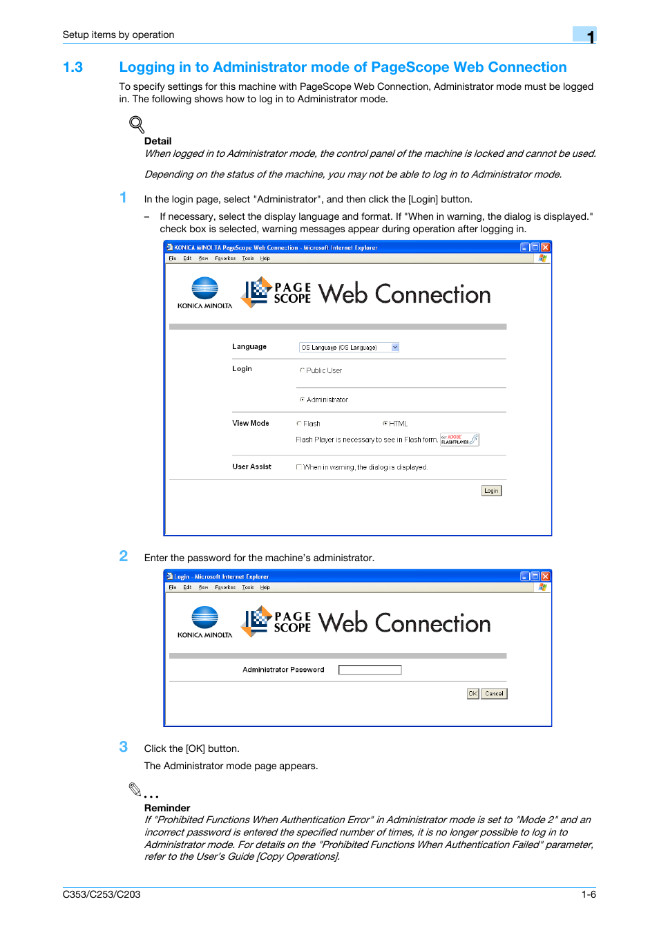 Nnection, refer to, Logging in | Konica Minolta bizhub C353 User Manual | Page 19 / 220