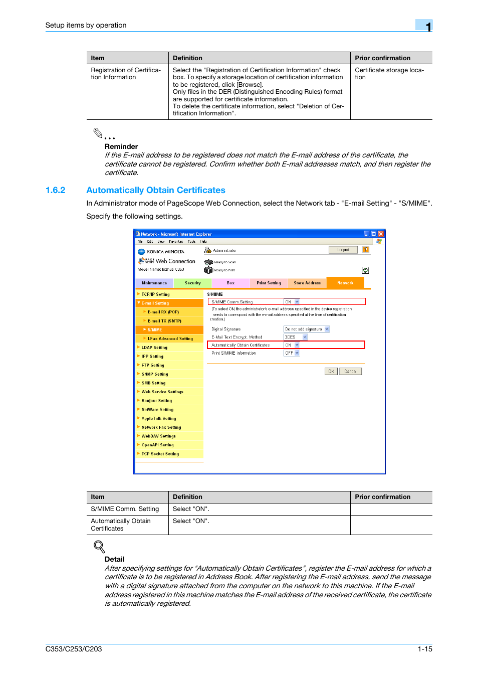 2 automatically obtain certificates, Automatically obtain certificates -15 | Konica Minolta bizhub C353 User Manual | Page 28 / 220