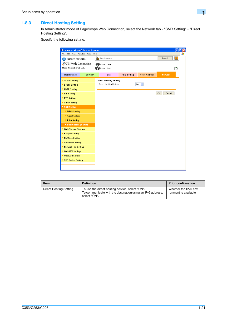 3 direct hosting setting, Direct hosting setting -21, Direct hosting setting | Konica Minolta bizhub C353 User Manual | Page 34 / 220