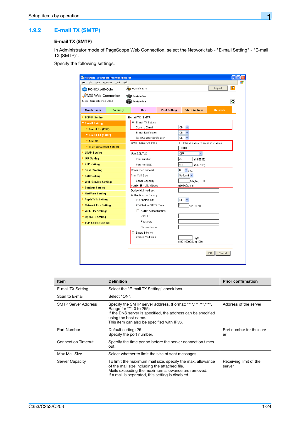 2 e-mail tx (smtp), E-mail tx (smtp), E-mail tx (smtp) -24 e-mail tx (smtp) -24 | Konica Minolta bizhub C353 User Manual | Page 37 / 220