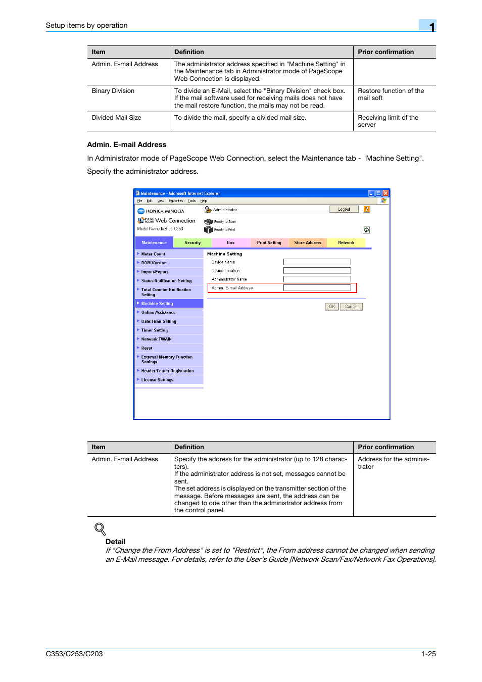 Admin. e-mail address, Admin. e-mail address -25 | Konica Minolta bizhub C353 User Manual | Page 38 / 220