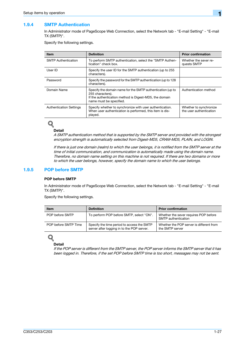 4 smtp authentication, 5 pop before smtp, Pop before smtp | Smtp authentication -27, Pop before smtp -27 pop before smtp -27, Smtp authentication | Konica Minolta bizhub C353 User Manual | Page 40 / 220