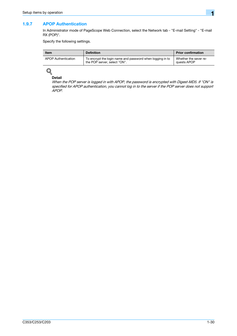 7 apop authentication, Apop authentication -30, Apop authentication | Konica Minolta bizhub C353 User Manual | Page 43 / 220