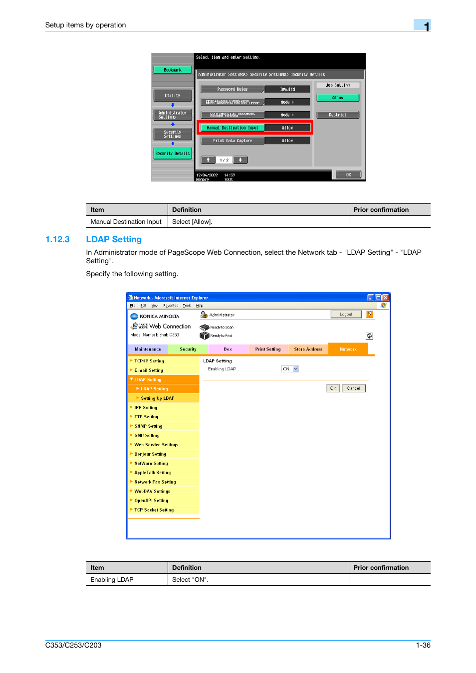 3 ldap setting, Ldap setting -36, Ldap setting | Konica Minolta bizhub C353 User Manual | Page 49 / 220