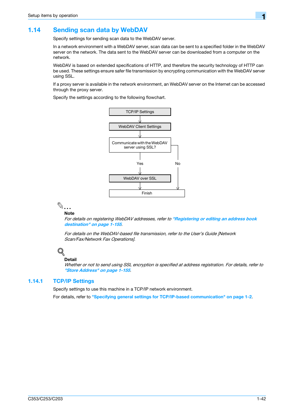 14 sending scan data by webdav, 1 tcp/ip settings, Sending scan data by webdav -42 | Tcp/ip settings -42 | Konica Minolta bizhub C353 User Manual | Page 55 / 220