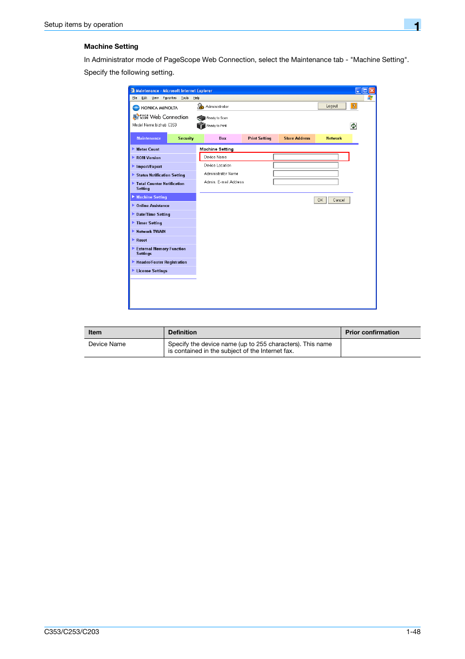 Machine setting, Machine setting -48 | Konica Minolta bizhub C353 User Manual | Page 61 / 220