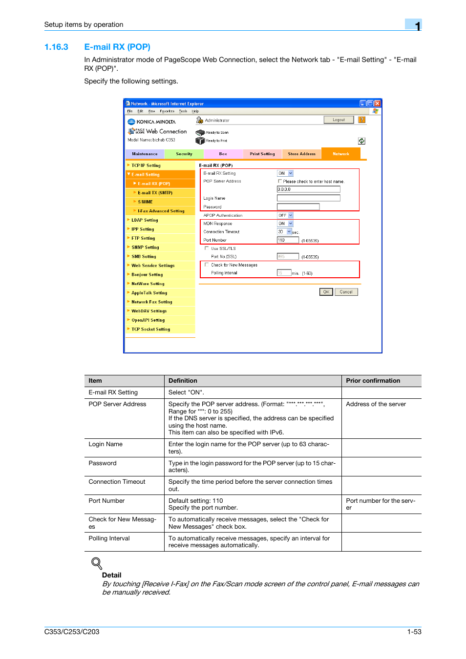 3 e-mail rx (pop), E-mail rx (pop) -53, E-mail rx (pop) | Konica Minolta bizhub C353 User Manual | Page 66 / 220