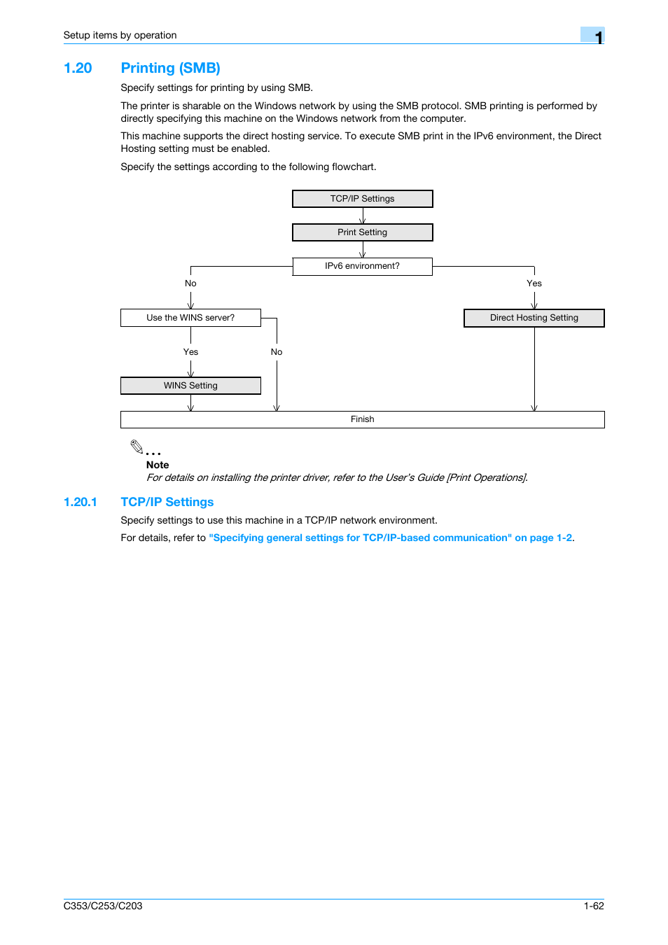 20 printing (smb), 1 tcp/ip settings, Printing (smb) -62 | Tcp/ip settings -62 | Konica Minolta bizhub C353 User Manual | Page 75 / 220