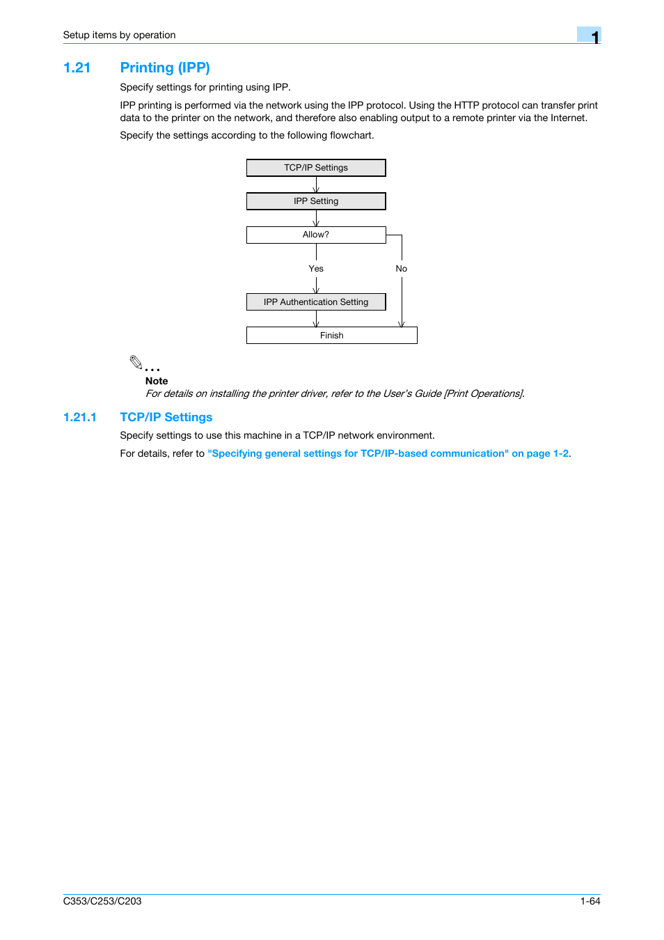 21 printing (ipp), 1 tcp/ip settings, Printing (ipp) -64 | Tcp/ip settings -64 | Konica Minolta bizhub C353 User Manual | Page 77 / 220