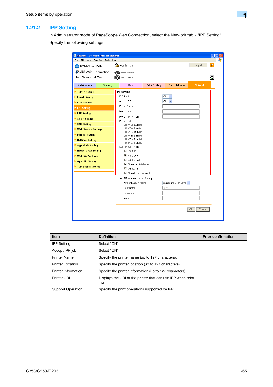 2 ipp setting, Ipp setting -65, Ipp setting | Konica Minolta bizhub C353 User Manual | Page 78 / 220