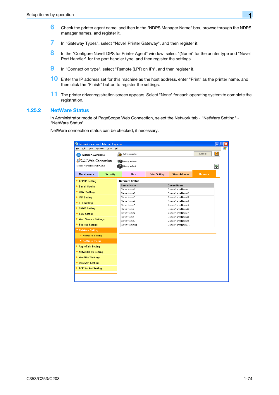 2 netware status, Netware status -74 | Konica Minolta bizhub C353 User Manual | Page 87 / 220