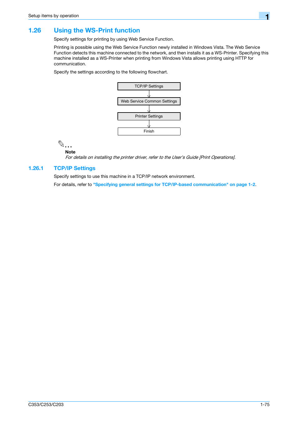 26 using the ws-print function, 1 tcp/ip settings, Using the ws-print function -75 | Tcp/ip settings -75 | Konica Minolta bizhub C353 User Manual | Page 88 / 220