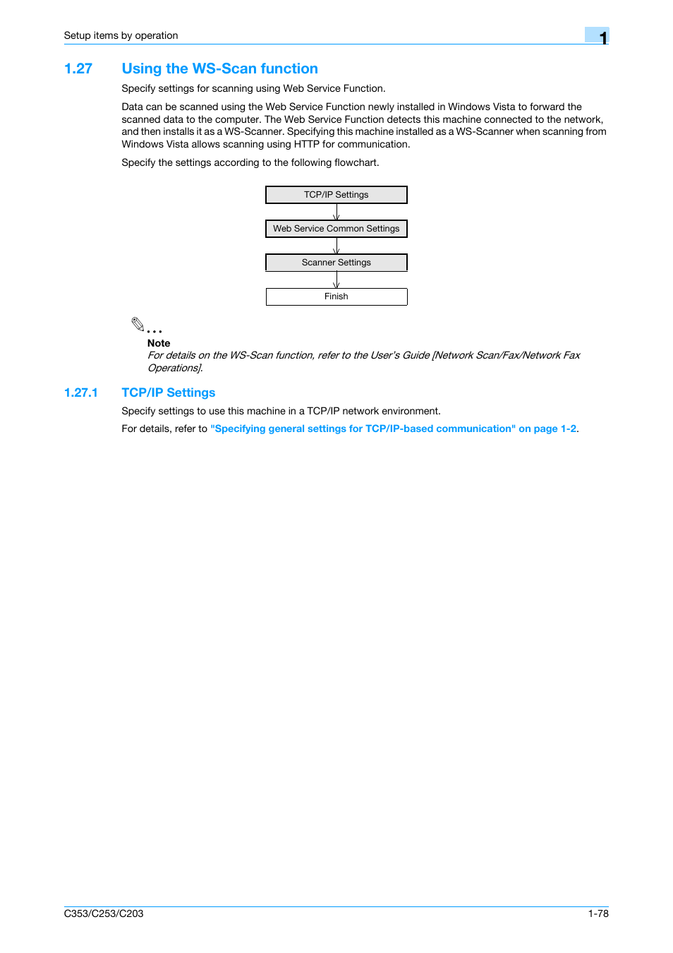 27 using the ws-scan function, 1 tcp/ip settings, Using the ws-scan function -78 | Tcp/ip settings -78 | Konica Minolta bizhub C353 User Manual | Page 91 / 220