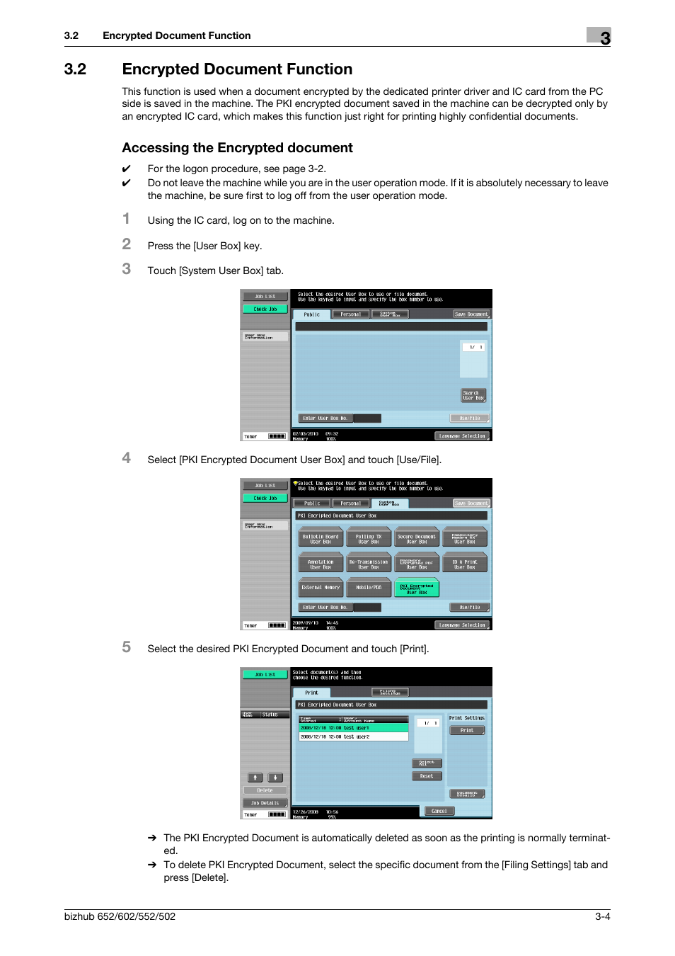 2 encrypted document function, Accessing the encrypted document | Konica Minolta bizhub 652 User Manual | Page 53 / 56