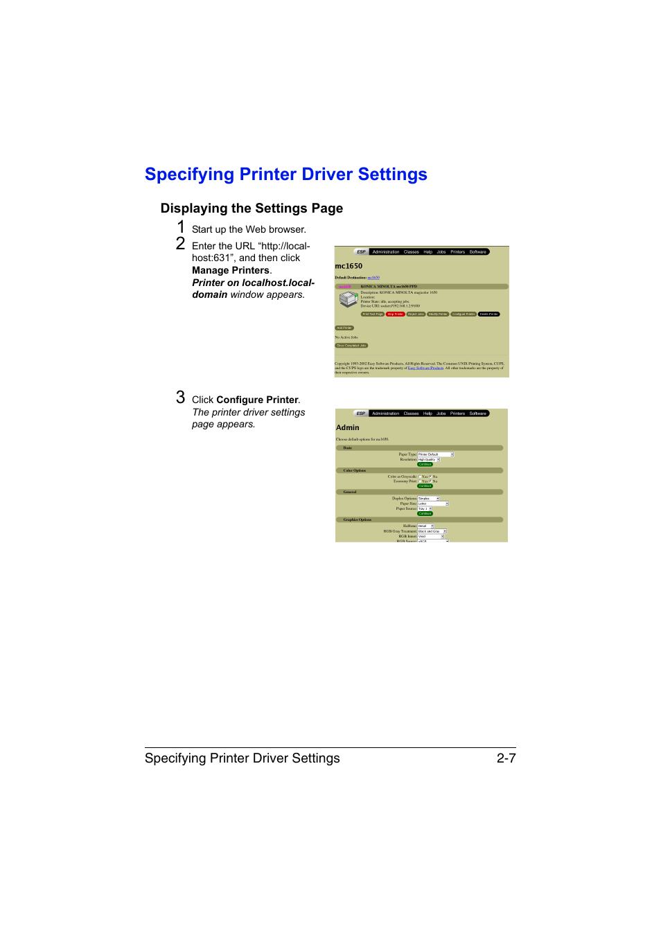 Specifying printer driver settings, Specifying printer driver settings -7 | Konica Minolta magicolor 1650EN User Manual | Page 112 / 317