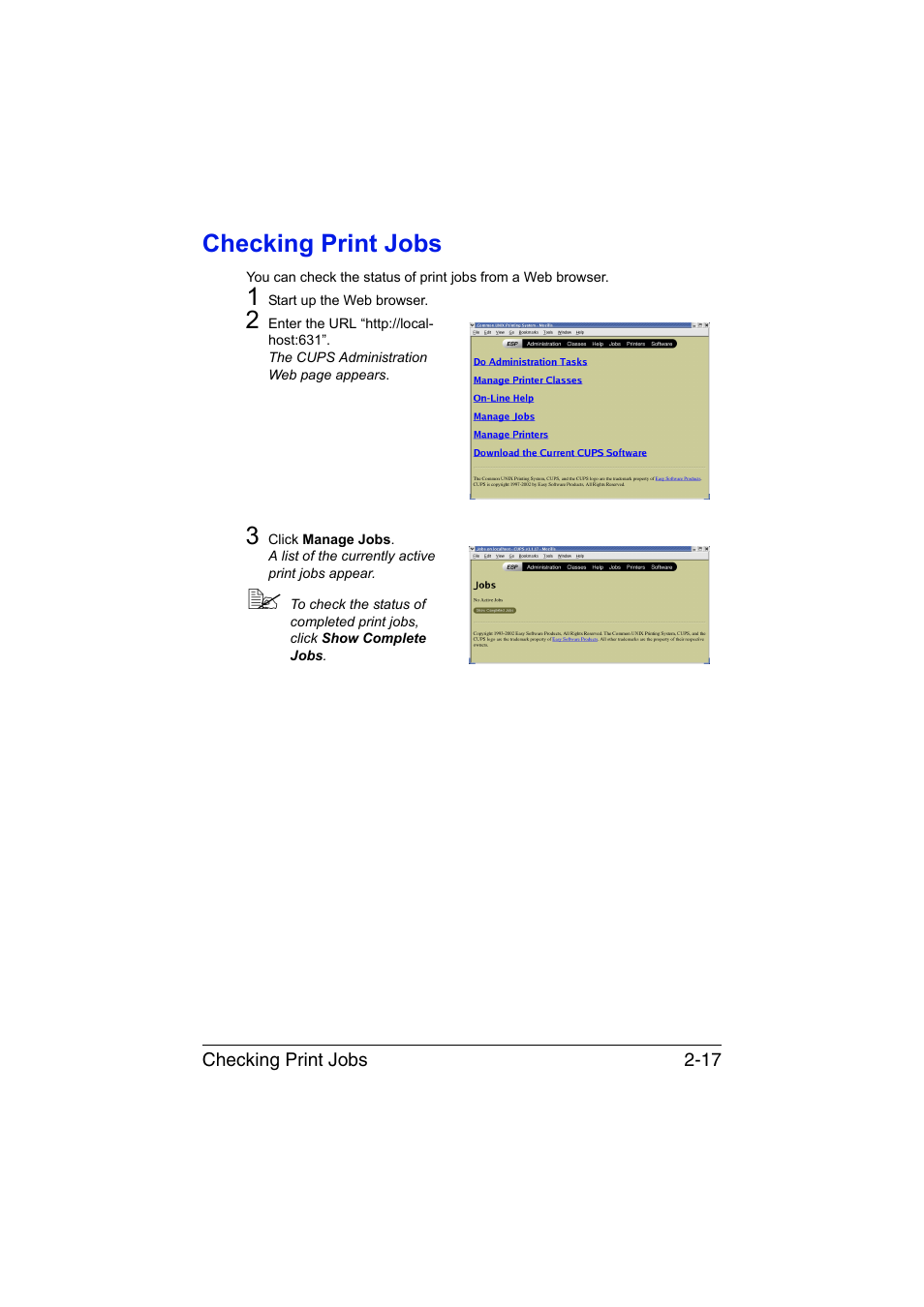 Checking print jobs, Checking print jobs -17 | Konica Minolta magicolor 1650EN User Manual | Page 122 / 317