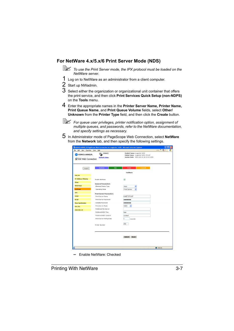 For netware 4.x/5.x/6 print server mode (nds), For netware 4.x/5.x/6 print server mode (nds) -7 | Konica Minolta magicolor 1650EN User Manual | Page 130 / 317