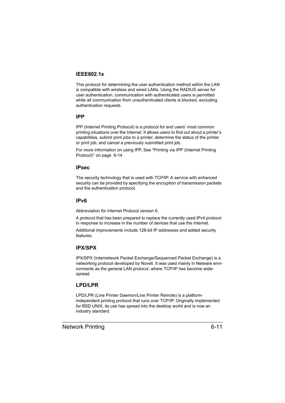 Ieee802.1x, Ipsec, Ipv6 | Ipx/spx, Lpd/lpr | Konica Minolta magicolor 1650EN User Manual | Page 156 / 317