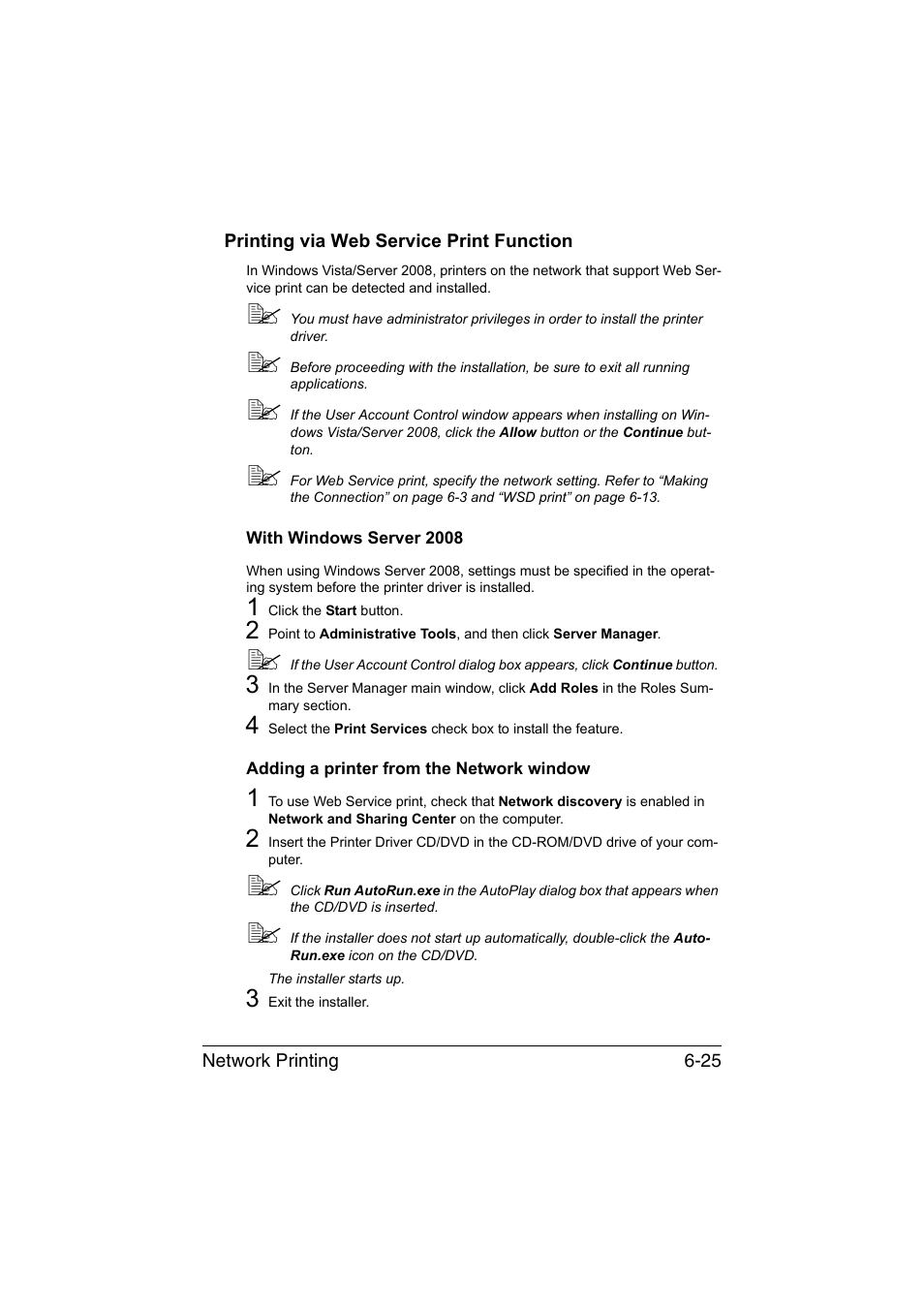 Printing via web service print function, With windows server 2008, Adding a printer from the network window | Printing via web service print function -25 | Konica Minolta magicolor 1650EN User Manual | Page 170 / 317