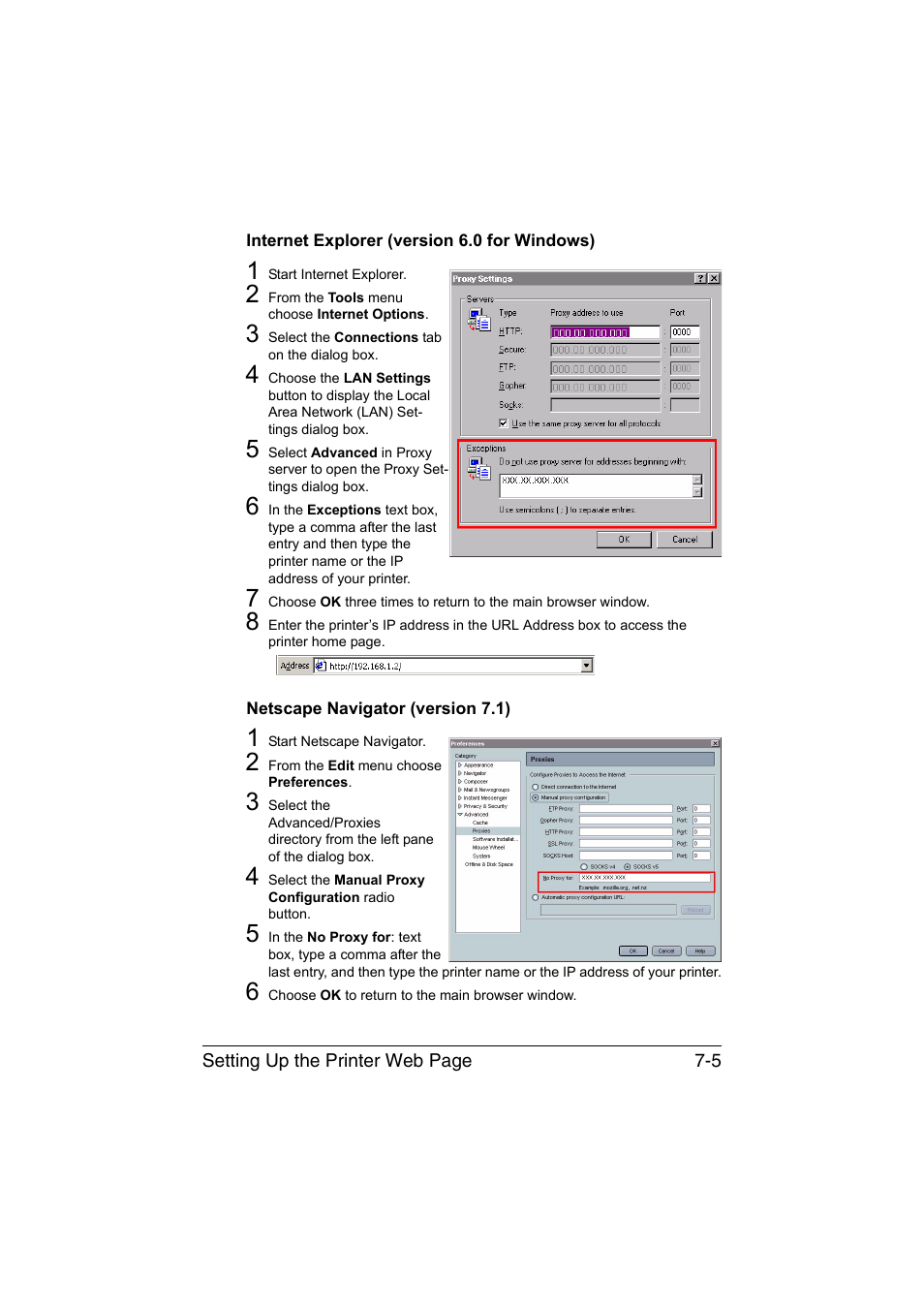 Internet explorer (version 6.0 for windows), Netscape navigator (version 7.1) | Konica Minolta magicolor 1650EN User Manual | Page 190 / 317