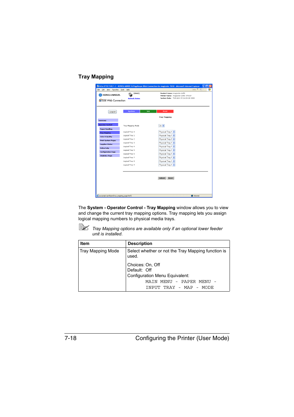 Tray mapping, Tray mapping -18 | Konica Minolta magicolor 1650EN User Manual | Page 203 / 317