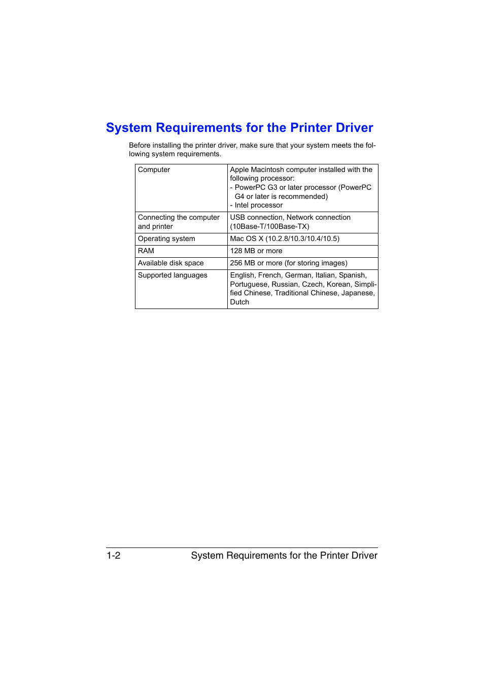 System requirements for the printer driver, System requirements for the printer driver -2, System requirements for the printer driver 1-2 | Konica Minolta magicolor 1650EN User Manual | Page 23 / 317