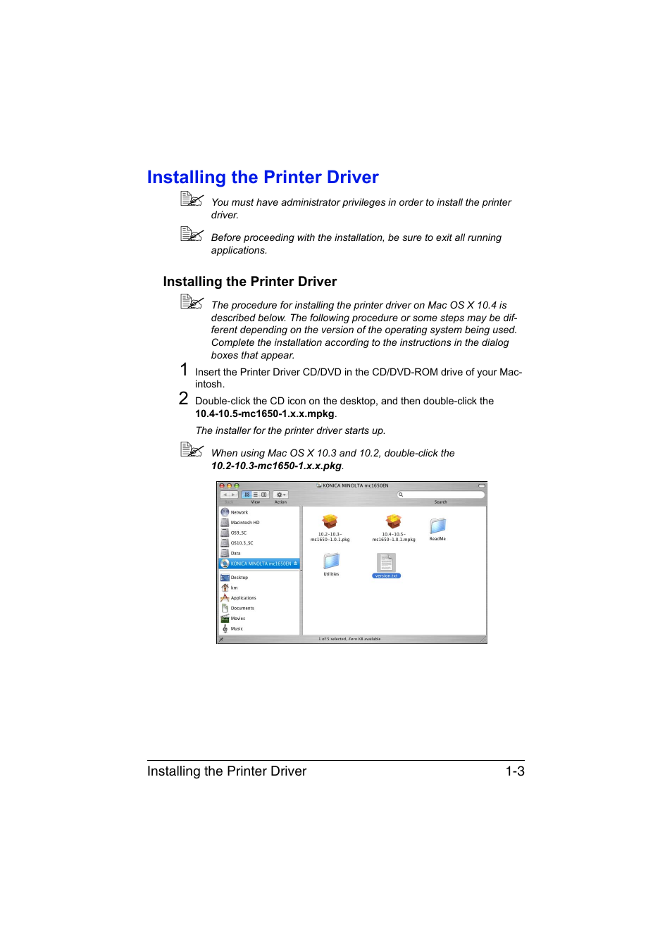 Installing the printer driver, Installing the printer driver -3 | Konica Minolta magicolor 1650EN User Manual | Page 24 / 317