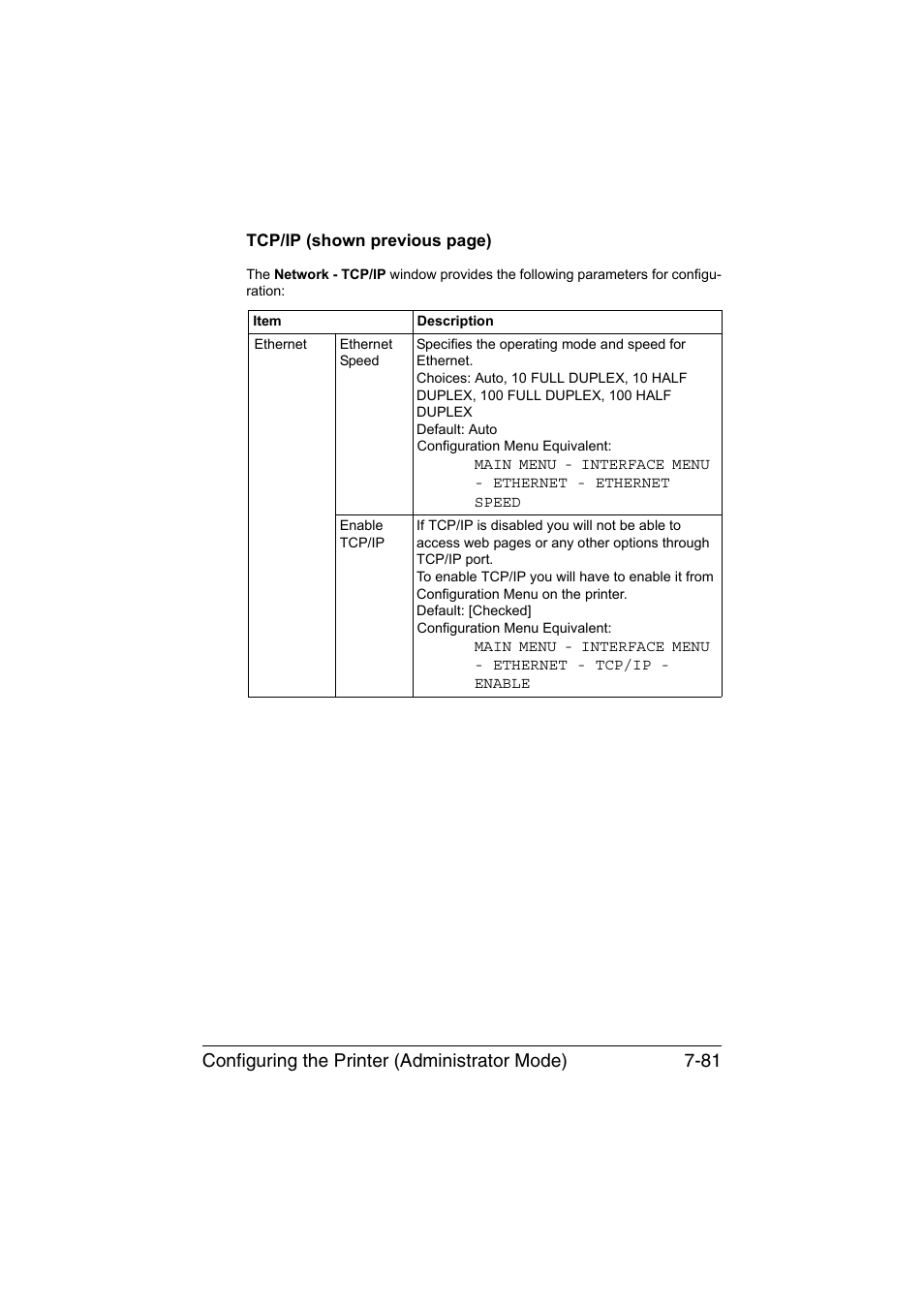 Configuring the printer (administrator mode) 7-81 | Konica Minolta magicolor 1650EN User Manual | Page 266 / 317
