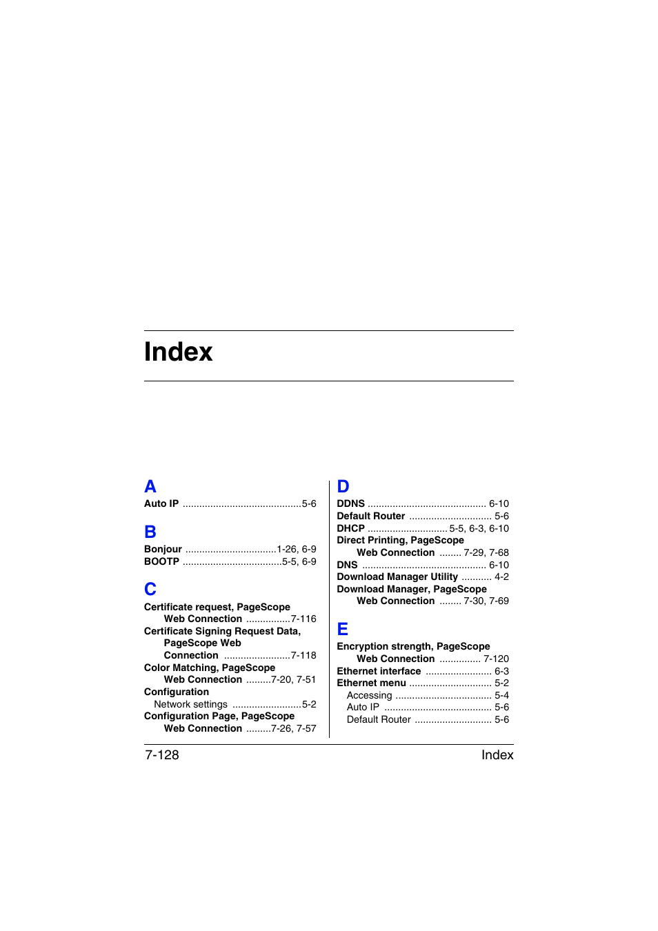 Index, A to e | Konica Minolta magicolor 1650EN User Manual | Page 313 / 317