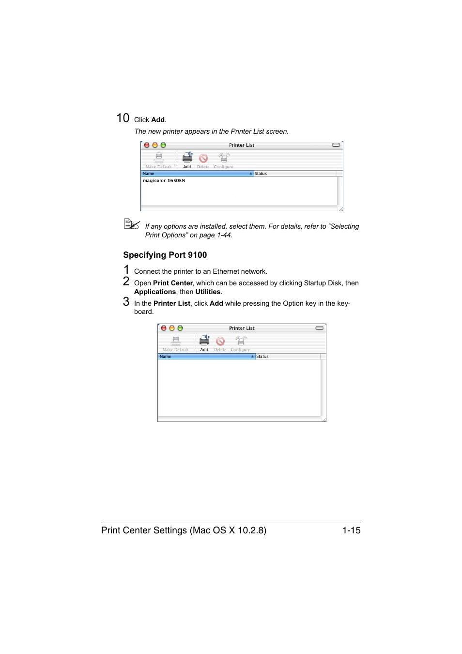 Specifying port 9100, Specifying port 9100 -15 | Konica Minolta magicolor 1650EN User Manual | Page 36 / 317