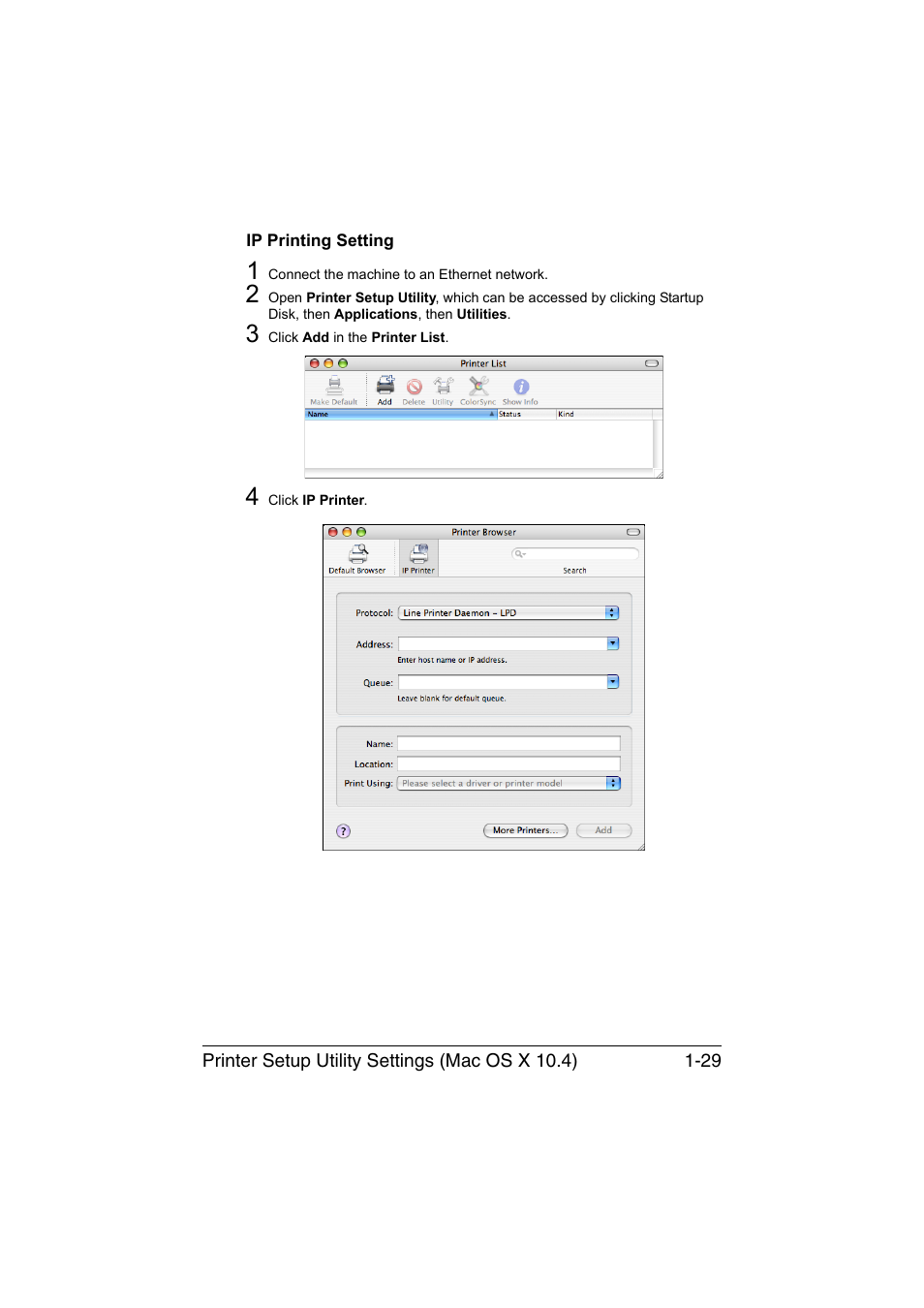 Ip printing setting, Ip printing setting -29 | Konica Minolta magicolor 1650EN User Manual | Page 50 / 317