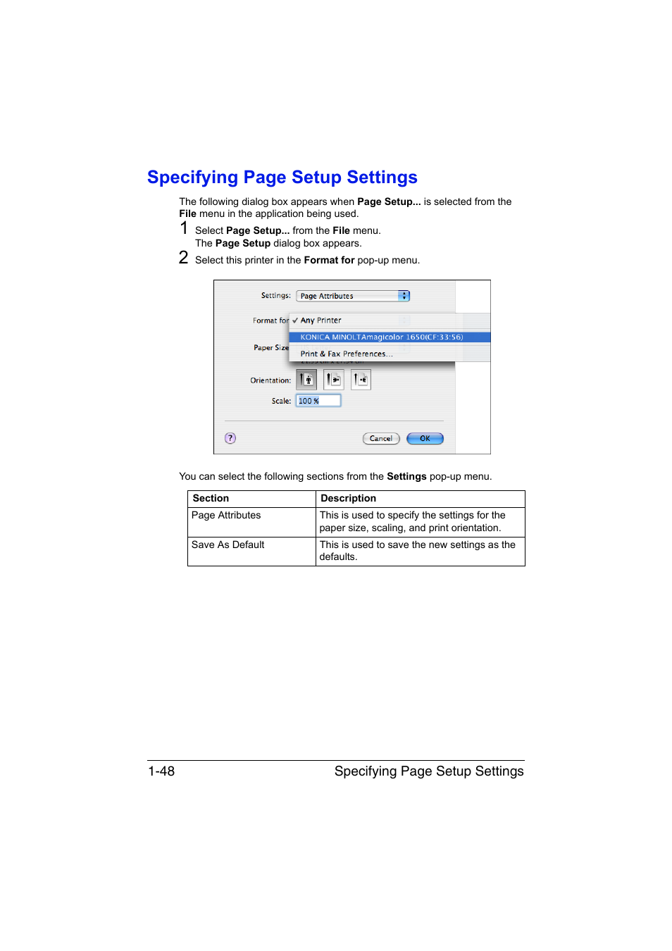 Specifying page setup settings | Konica Minolta magicolor 1650EN User Manual | Page 69 / 317