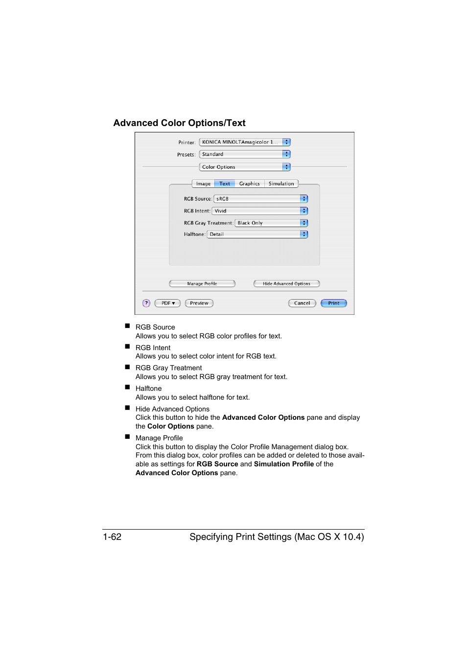 Advanced color options/text, Advanced color options/text -62 | Konica Minolta magicolor 1650EN User Manual | Page 83 / 317