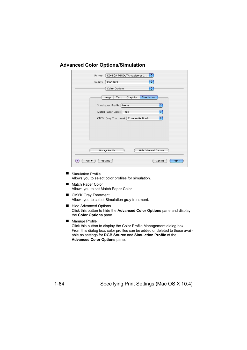 Advanced color options/simulation, Advanced color options/simulation -64 | Konica Minolta magicolor 1650EN User Manual | Page 85 / 317